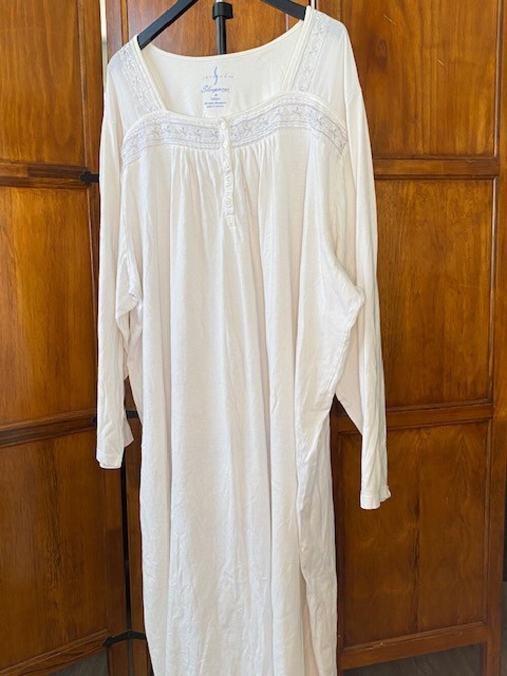 Serenada Sleepwear Women's 5X White Nightgown Lace Trim Plus Size Cotton Blend